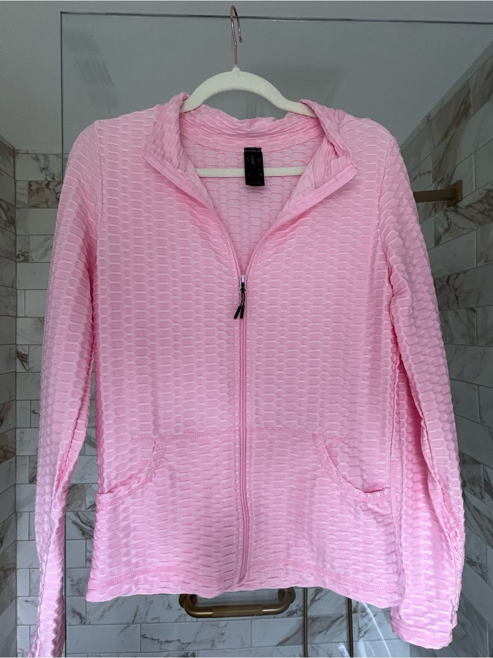 NEW MIX Pink Textured Zip-Up Hoodie Women’s Top
